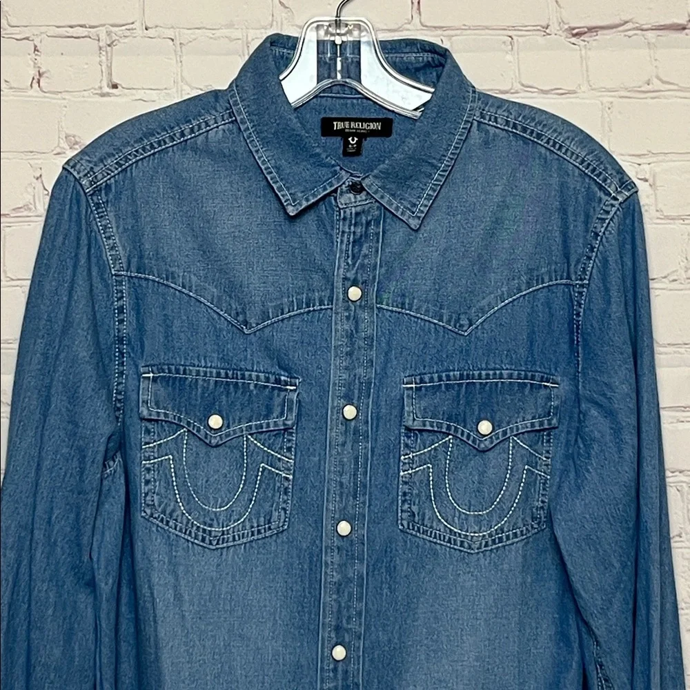 True Religion Chambray Logo Denim Shirt